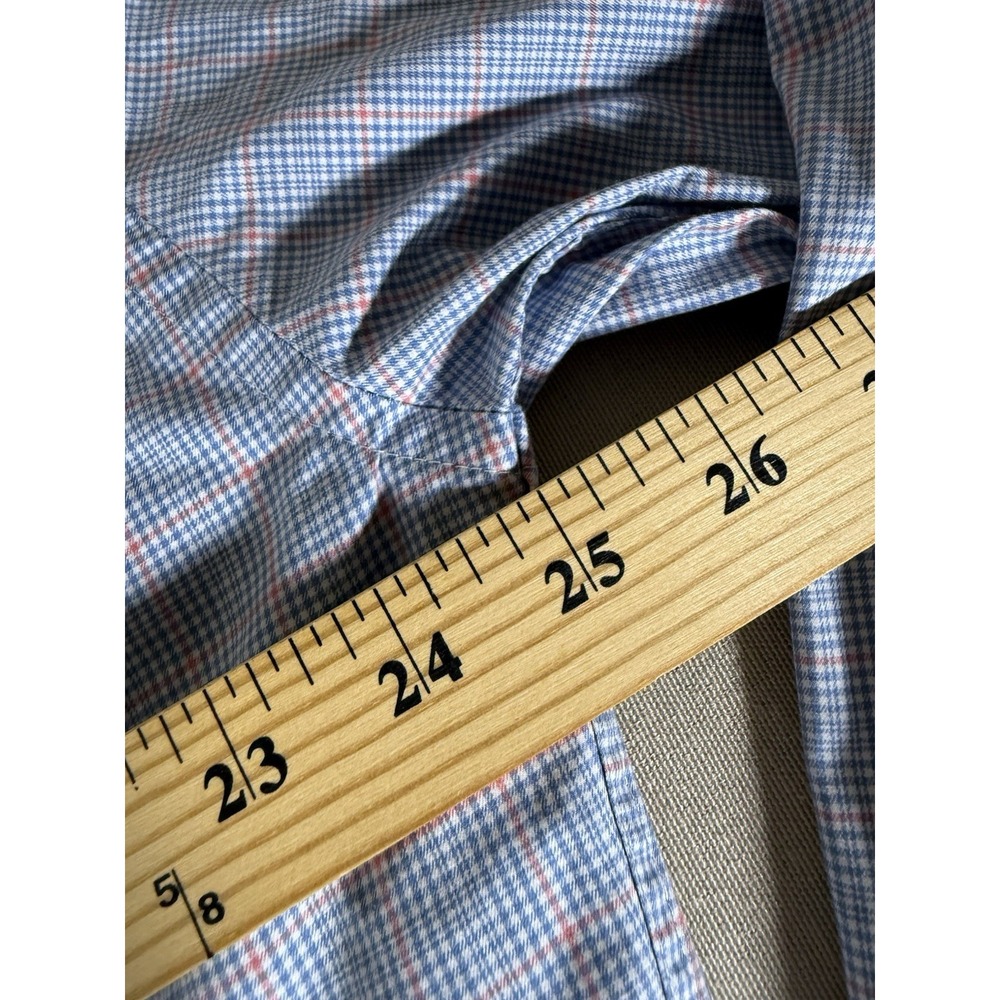 Peter Millar Shirt Adult Extra Large Blue Plaid Stretch Button Down Spandex Mens - Picture 8 of 9